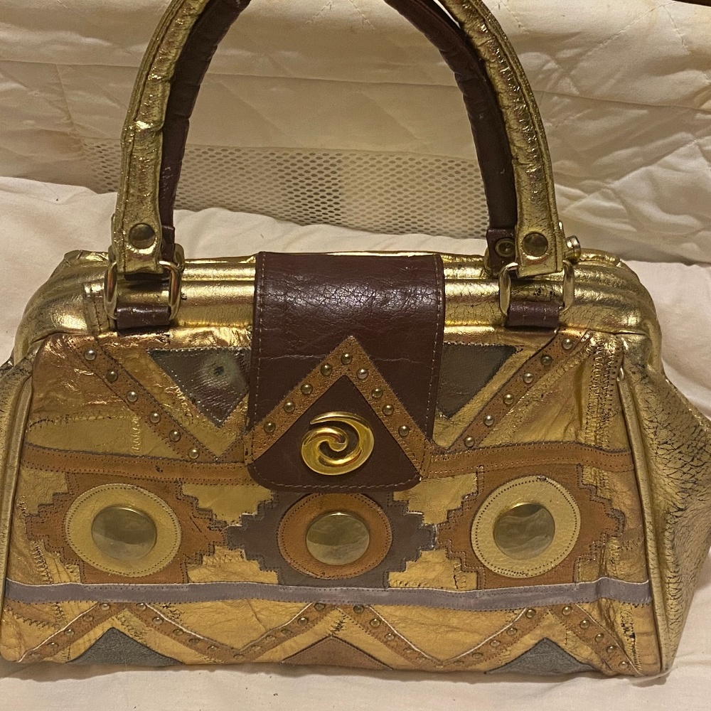 Vintage Metallic Top Handle Bag